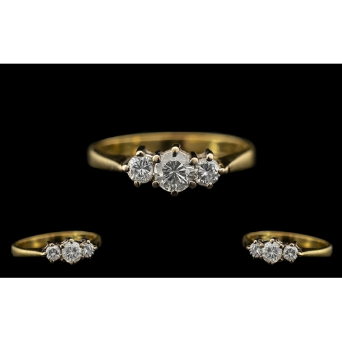 46 - 18ct Gold and Platinum - Attractive 3 Stone Diamond Set Dress Ring. Full Hallmark for 18ct - 750 to ... 