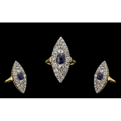 51 - Art Deco Period Stunning 18ct Gold Diamond and Sapphire Set Dress Ring - marked 18ct to interior of ... 