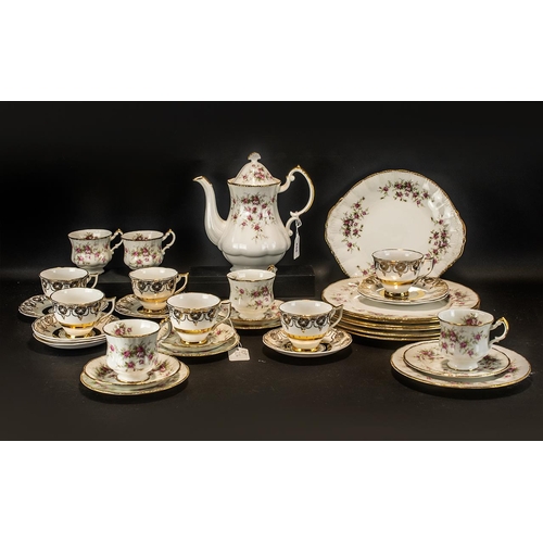 656 - Paragon 'Victorian Rose' Dinner Service comprising a coffee pot, six soup/desert bowls, six dinner p... 
