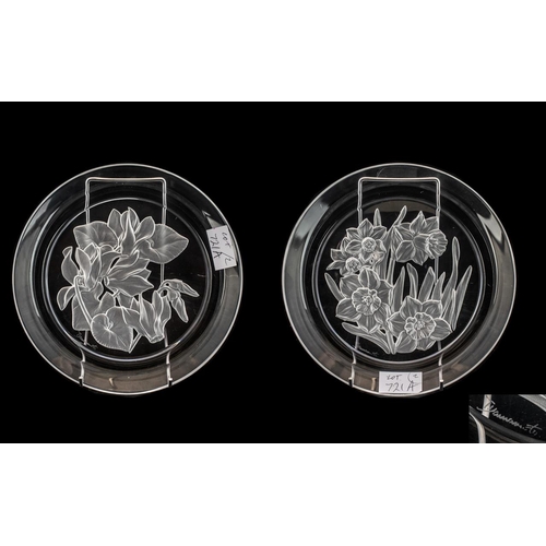 721A - Pair of Crystal Glass Plates Made by The Hoya Company Japan. Signed by the Artist. Tyamomoto 1980's,... 