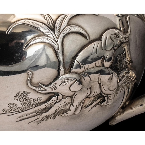 77 - Chinese Export Superb Quality & Impressive Signed 3 Piece Silver Tea Service.  Wonderful design, the... 