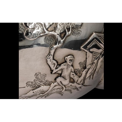 77 - Chinese Export Superb Quality & Impressive Signed 3 Piece Silver Tea Service.  Wonderful design, the... 