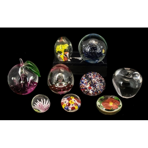 785 - Collection of Paperweights, seven in total, comprising: anemone style in blue with vivid colour flow... 