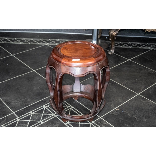 803 - Chinese Rosewood Barrel Shaped Stool with five encased, bowed legs, in the traditional form; 18 inch... 