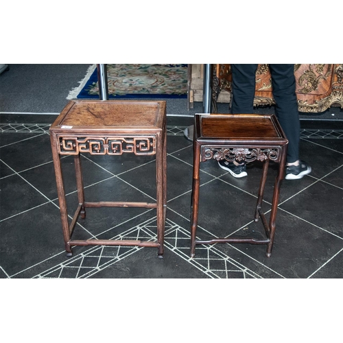 815 - Two Chinese Antique Hardwood Side Tables, of typical form in the Ming style, both on slender shaped ... 
