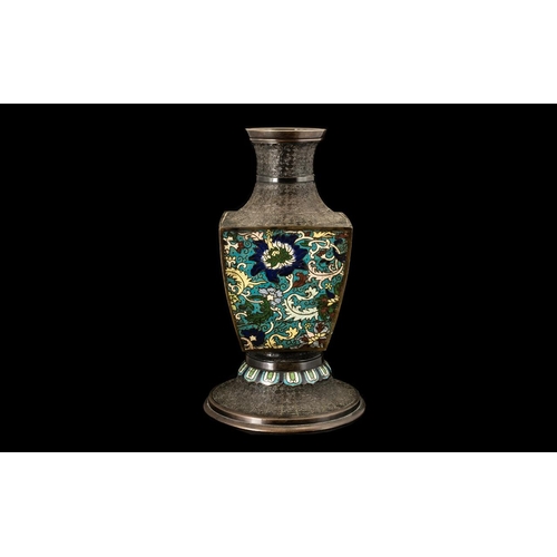 819 - Antique Chinese Bronze and Enamel Vase of unusual shape, finely decorated with floral scenery and ar... 