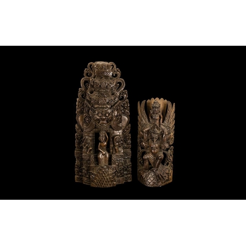 841 - Indonesian Carved Wood Temple Group with deities and maidens, 16 inches (40cms) high, with a carving... 