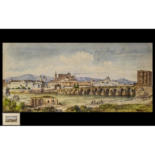 917 - Conrad Hector Rafaele Carelli 1869-1956 Watercolour 'The Bridge at Cordova, Spain'.  Signed lower ri... 