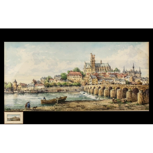 918 - Conrad Hector Rafaele Carelli 1869-1956, Listed Artist, Watercolour 'The Bridge at Nevers'.  Signed ... 