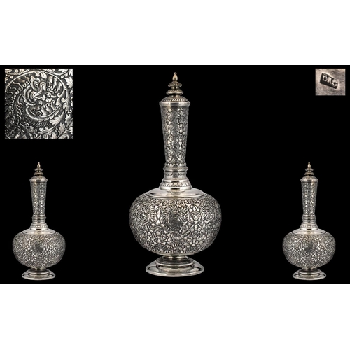 99 - Anglo Indian 'Kutch' Superb Late 19th Century Solid Silver Repousse Lidded Vase.  Circa 1880, of exc... 