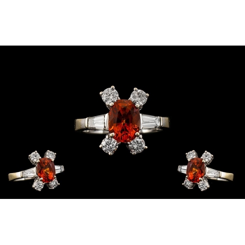 11 - Stunning 18ct White Gold Orange Sapphire and Diamond Dress Ring of Top Quality In All Aspects. c.194... 