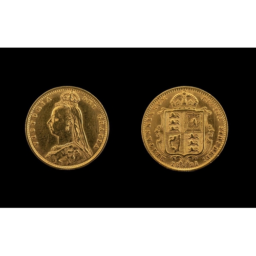166 - Queen Victoria Shield Back Jubilee Head 22ct Gold Half Sovereign, dated 1891, of high grade. From a ... 
