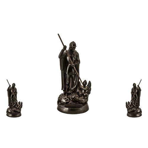 171 - Unusual 'George and the Dragon' Table Cigarette Lighter in a bronzed metal, the striker fitted into ... 
