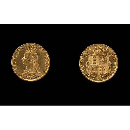 177 - Queen Victoria Jubilee Head/Shield Back Half Sovereign.  Date 1892, London mint.  High grade coin, u... 