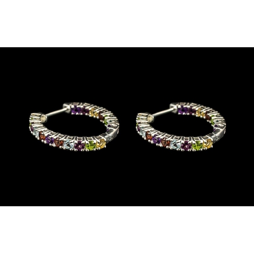 184A - Multi Gemstone 'Rainbow' Hoop Earrings, oval cuts of peridot. amethyst, red garnet, citrine and sky ... 