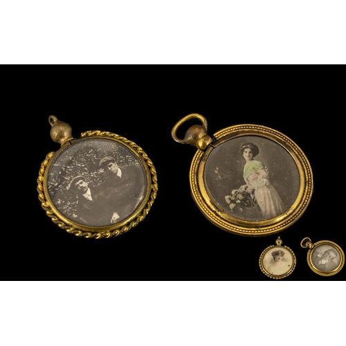 194 - Two Victorian Yellow Metal Lockets, unmarked late 19th/early 20thC lockets containing period photos ... 