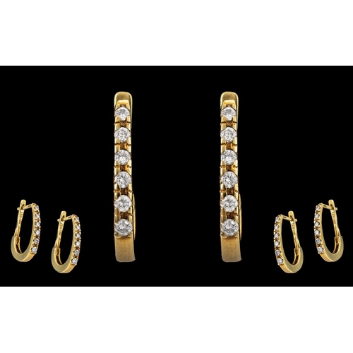 200A - 14ct Yellow Gold Pair of Excellent Diamond Set Hoop Earrings. Marked 14ct. Diamonds of Excellent Col... 