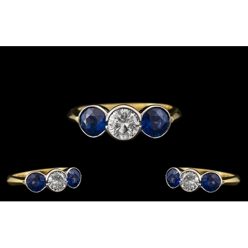 21 - Art Deco Period Stunning Quality and Pleasing 3 Stone Diamond Set Dress Ring. The two round natural ... 