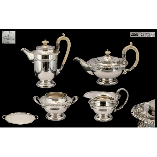 212 - A Fine Quality Silver Four Piece Teaset of Large Robust Size with matching oval tray free from any e... 