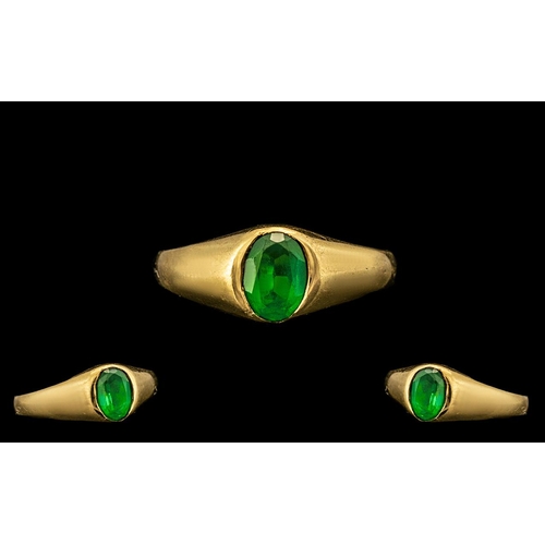 32 - 18/20ct Gold Nice Quality single Stone Emerald Set Ring.  The faceted natural emerald of excellent c... 
