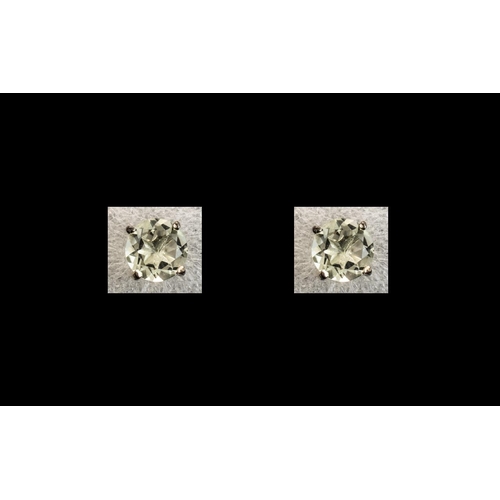 328 - Green Amethyst Round Stud Earrings, two round cut solitaires of the brilliantly sparkling, mint gree... 