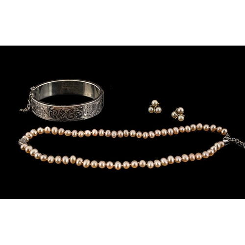 334 - Small Mixed Lot To Include a Silver Hinged Bangle, Engraved Floral Decoration, Fully Hallmarked Toge... 