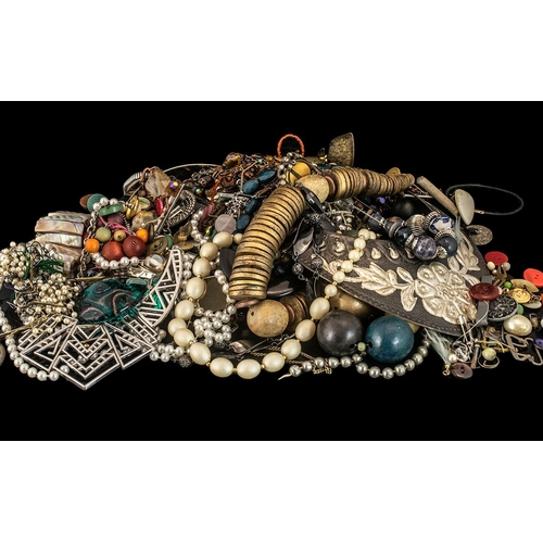 346 - Large Bag of Costume Jewellery comprising statement necklaces, beads, shell bracelets, decorative ne... 