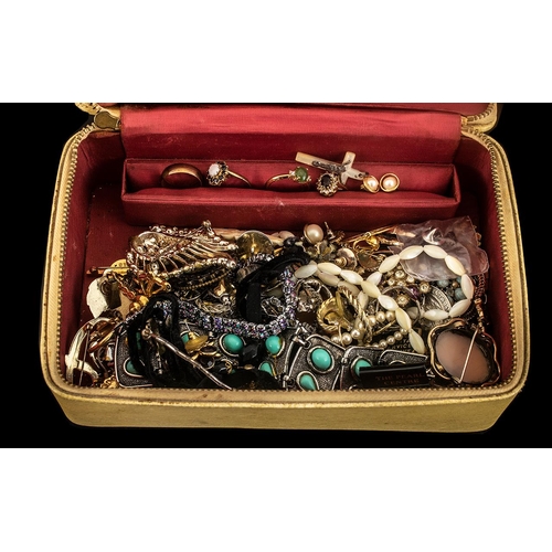 364 - A Vanity Case with Collection of Vintage Costume Jewellery, Includes Rings, Brooches, Earrings etc. ... 