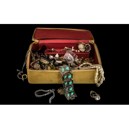 364 - A Vanity Case with Collection of Vintage Costume Jewellery, Includes Rings, Brooches, Earrings etc. ... 