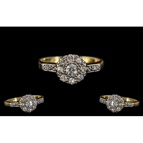 39 - 18ct Gold & Platinum Diamond Set Cluster Ring Flowerhead Design, circa 1920s.  Marked 18ct and plati... 