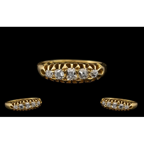 65 - Antique Period 18ct Gold - Good Quality 5 Stone Diamond Set Ring, Gallery Setting with Full Hallmark... 