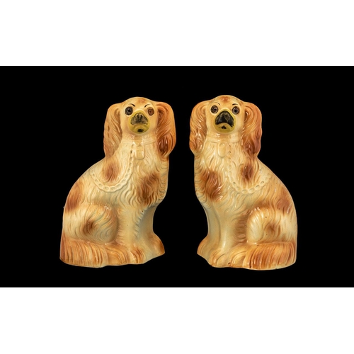 678 - Pair of Antique Staffordshire Flatback Spaniels with glass eyes; 12 inches (30cms) high, together wi... 