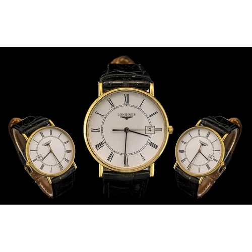 75 - Longines Gentleman's 18ct Gold Automatic Wrist Watch with date display swing seconds feature and whi... 