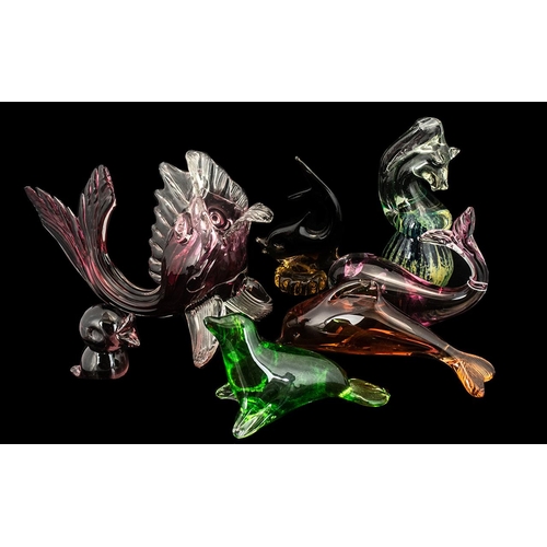 781 - Collection of Glass Figures, comprising pink whale figure 6'' long x 5.5'' wide; large cranberry fis... 