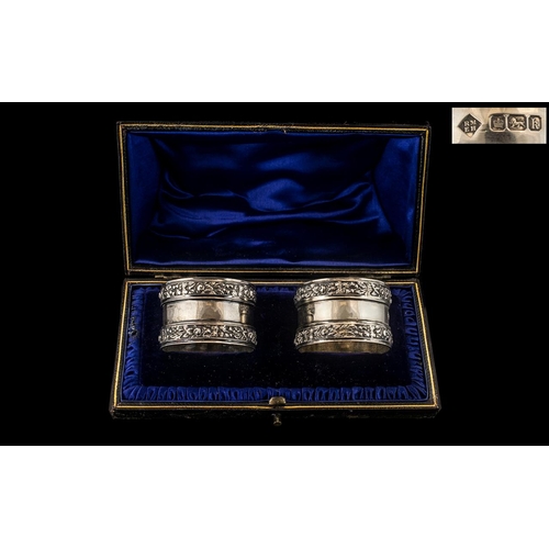79 - Edwardian Period Excellent Matched Pair of Sterling Silver Napkin Holders In Original Display Box. H... 