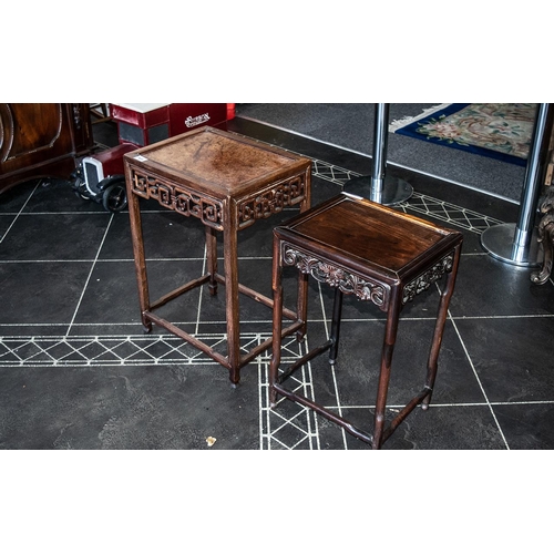 815 - Two Chinese Antique Hardwood Side Tables, of typical form in the Ming style, both on slender shaped ... 