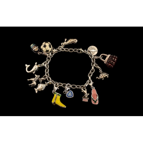 85 - F.B.M Vintage - Sterling Silver and Enamel Charm Bracelet with 13  Charms In Total. Contains Excelle... 