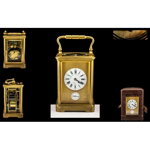 87 - Goldsmiths and Silversmiths Signed Fine Quality Gilt Cased Carriage Clock. c.1870 - 1890, with Repea... 