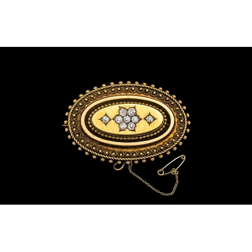 92 - Antique Period Excellent 15ct Gold Oval Shape Diamond Set Brooch/Locket with 15ct gold attached safe... 