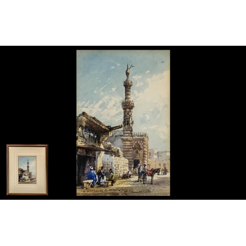 923 - Conrad Hector Rafaele Carelli 1869-1956 Egyptian Town Street Scene with figures,  watercolour signed... 