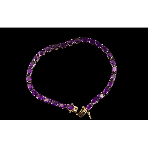195A - Amethyst Tennis Bracelet, Oval Cut Deep Purple Amethsts Totalling 12.5 cts, Set In a Single Row In 1... 