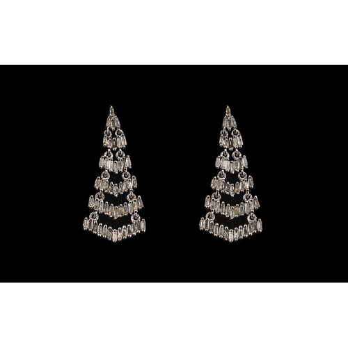 196 - Diamond Chevron Drop Earrings, 1ct of Baguette Cut Diamonds Set In Chevron Shaped, Graduated Rows Fr... 