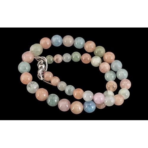 215 - Morganite Aquamarine and Emerald Bead Necklace, Natural Opaque Round Graduated Beads of the Three ' ... 