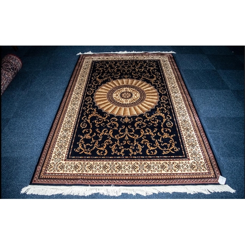 1071 - A Large Woven Silk Carpet Abusson rug with red ground and  with traditional floral and foliate borde... 