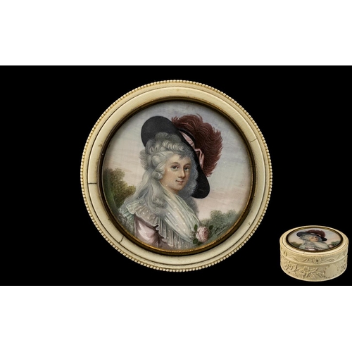 100 - French - Early 19th Century Superb Quality - Signed Portrait Miniature on Ivory of A French Noble La... 