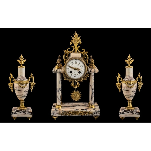 1106 - French - Late 19th Century Soft Pink and Black Marble Ormolu Mounted 8-Day Striking Portico Clock Ga... 