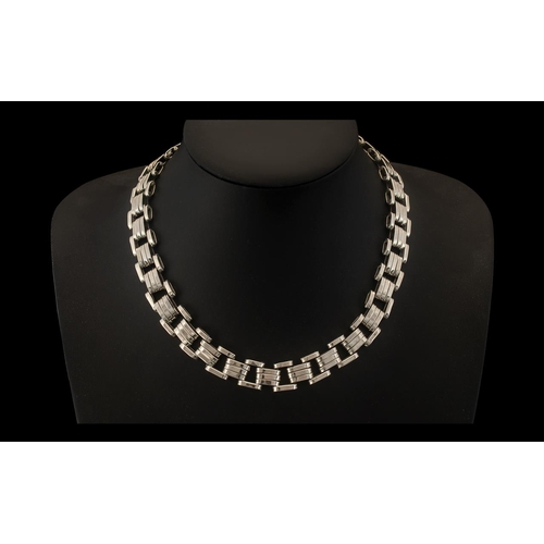 130 - Attractive 1950s Solid & Heavy Sterling Silver Necklace in a railway track design.  Marked 925 Silve... 