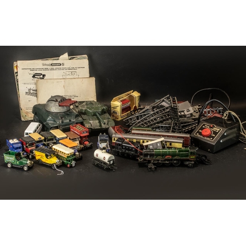 1451 - Collection of Model Trains & Tanks.  Tri-Ang OO Gauge Interest, Comprising Engine And Tender, Engine... 