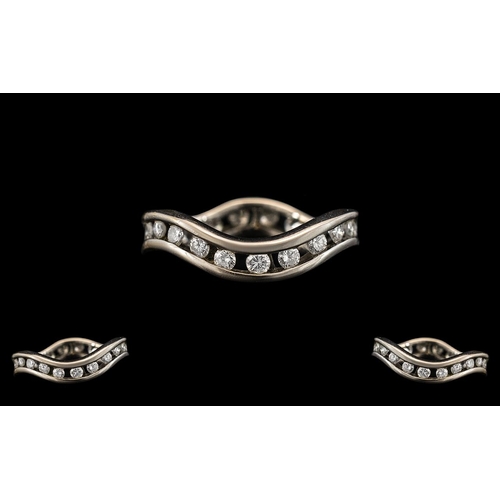 41 - 18ct White Gold - Attractive Diamond Set Full Eternity Ring. Hallmarked for 750 - 18ct Gold, Wavy De... 