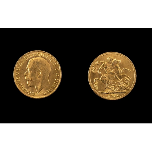 96 - George V 22ct Gold Full Sovereign - Date 1911. London Mint & High Grade Coin. Please Confirm with Ph... 